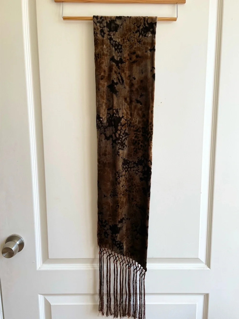 Womens Velvet Burnout Fringe Scarf Velvet Silk 65” Made In Italy Evening Opera