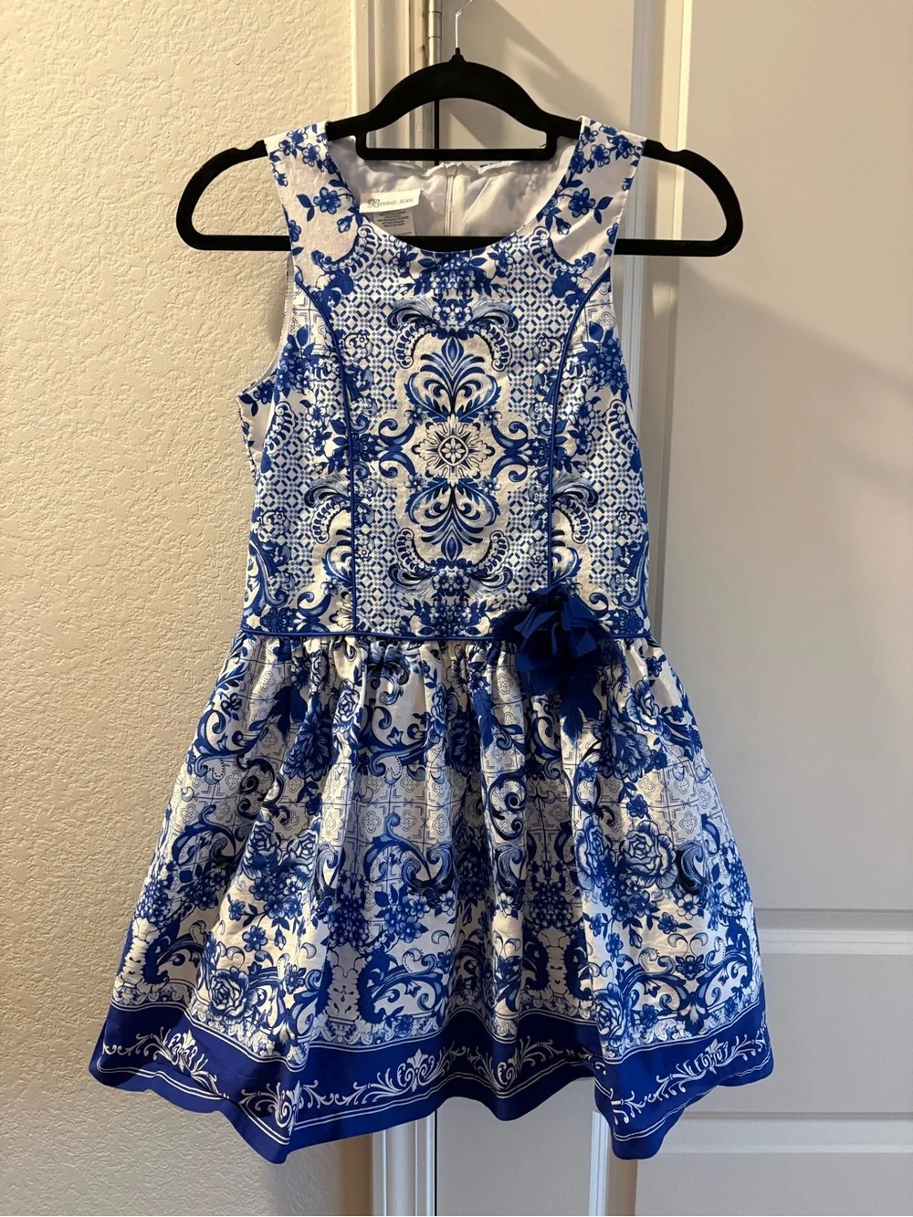 Bonnie Jean Blue and White Floral Medallion Party Dress