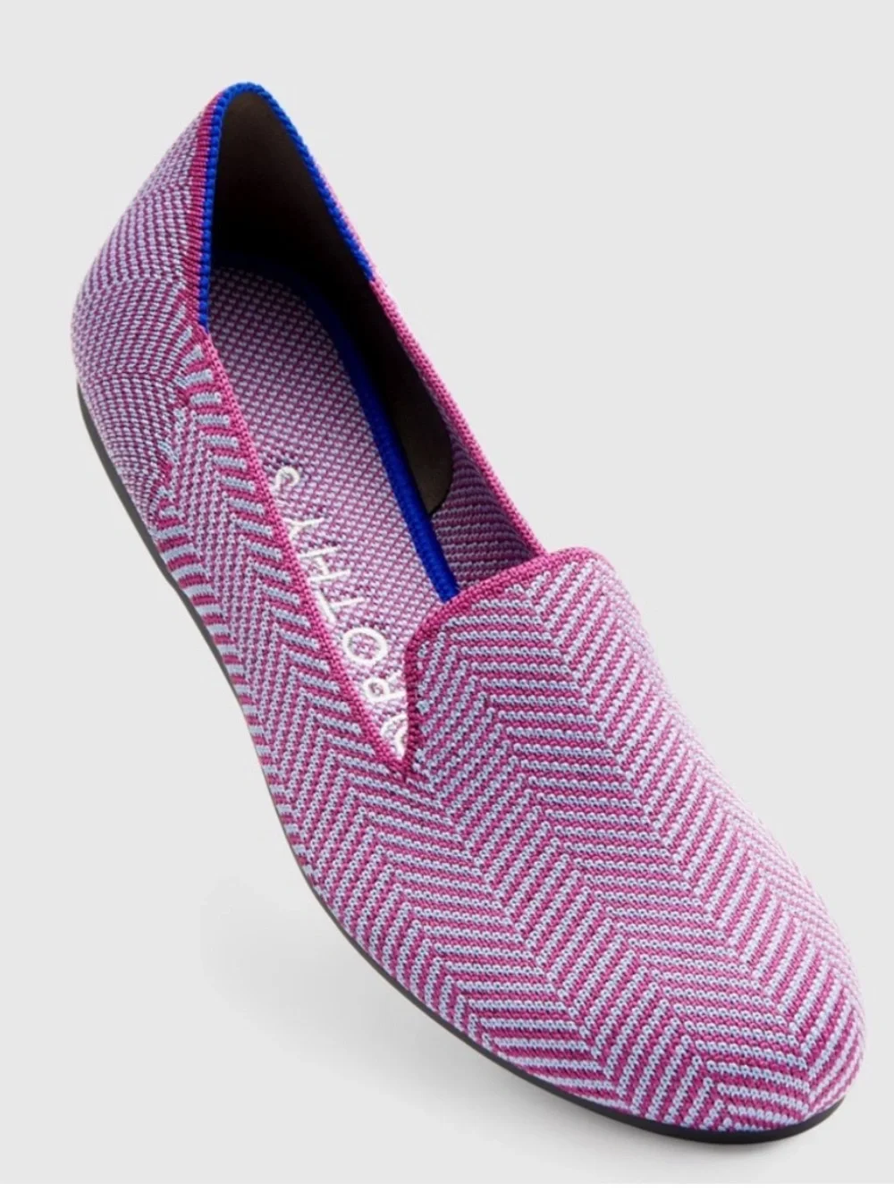 Rothy's Pink Chevron Knit Loafer with Blue Trim