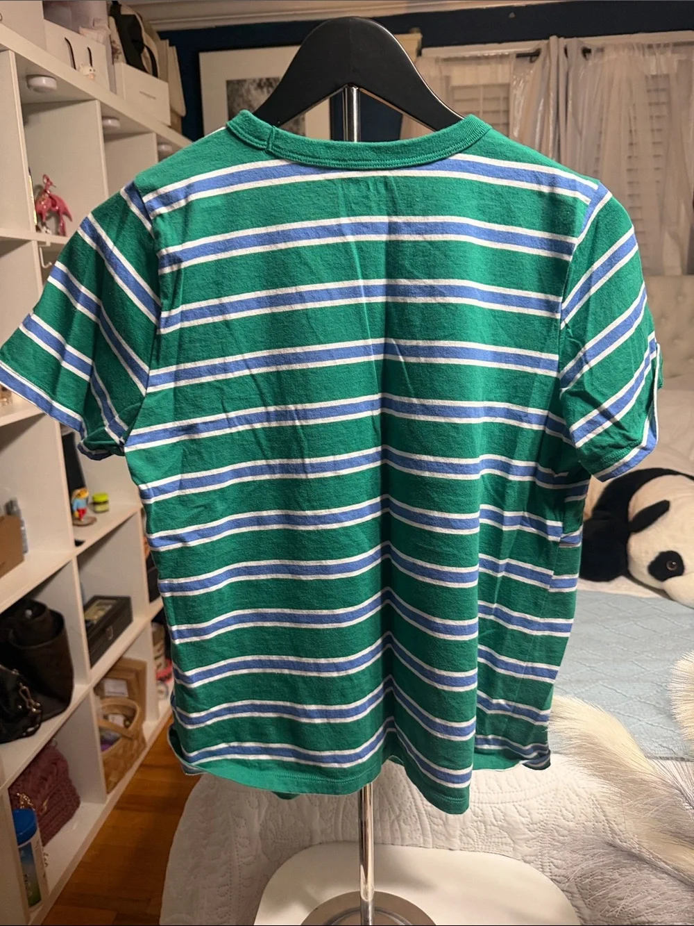 Old Navy Green Striped Short Sleeve Tee with Blue and White Accents