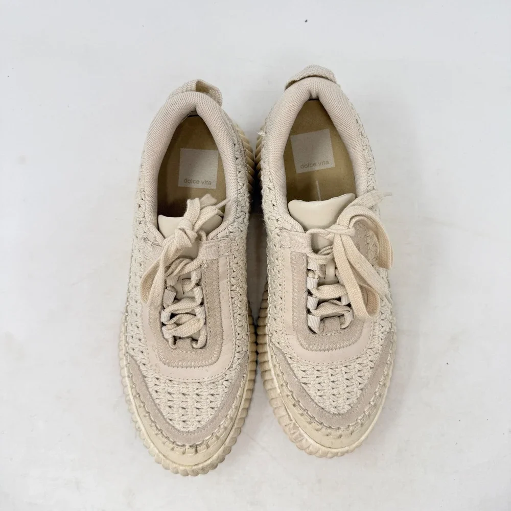 Dolce Vita Dolen Sneakers Cream Size 8 Knit Crochet Platform Chunky Shoes