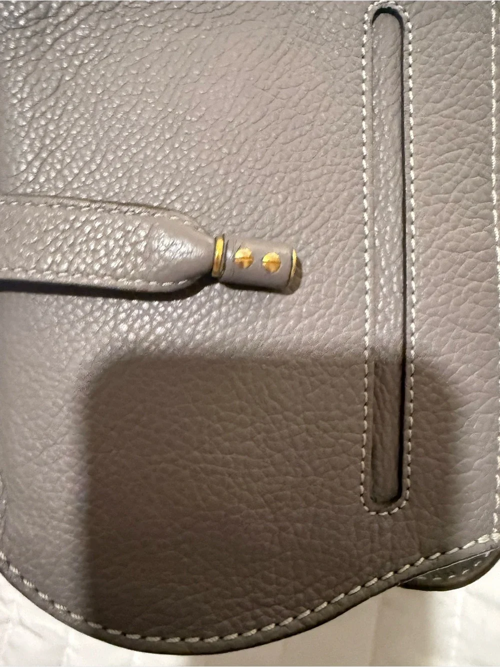 Chloe Grey Pebbled Leather Saddle Crossbody with Gold Hardware