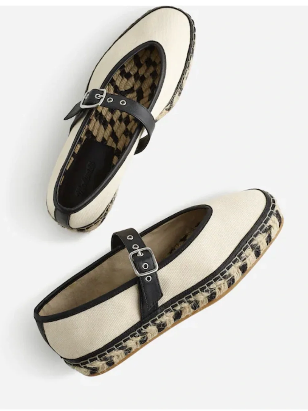 Canvas Mary Jane Espadrille Flats - Black Trim / Cream