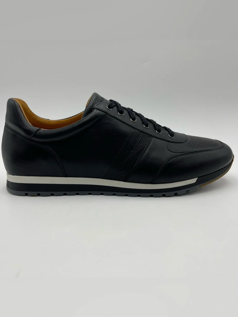 Magnanni SZ 14-EU 47-Luxe Black Calfskin Leather Lizard Sneaker Shoes-MSRP $495