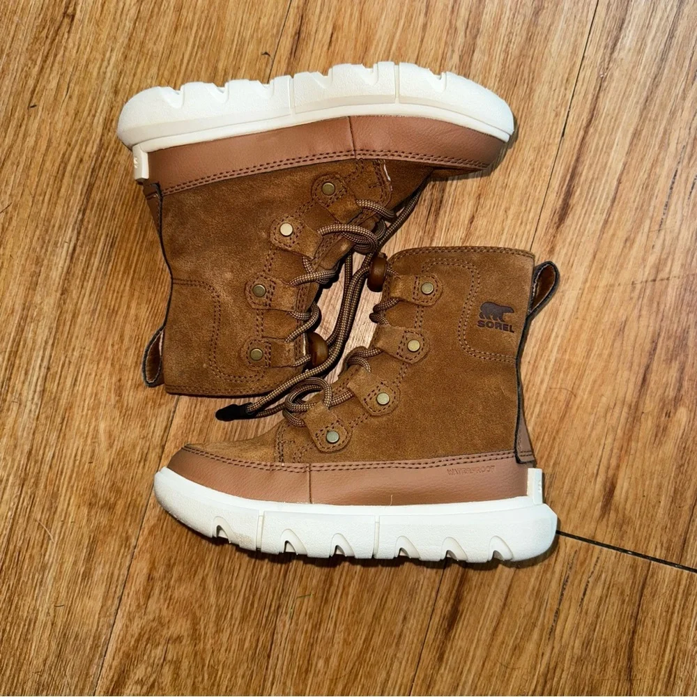 Sorel Brown and White Kids' Lace-Up Suede Boots