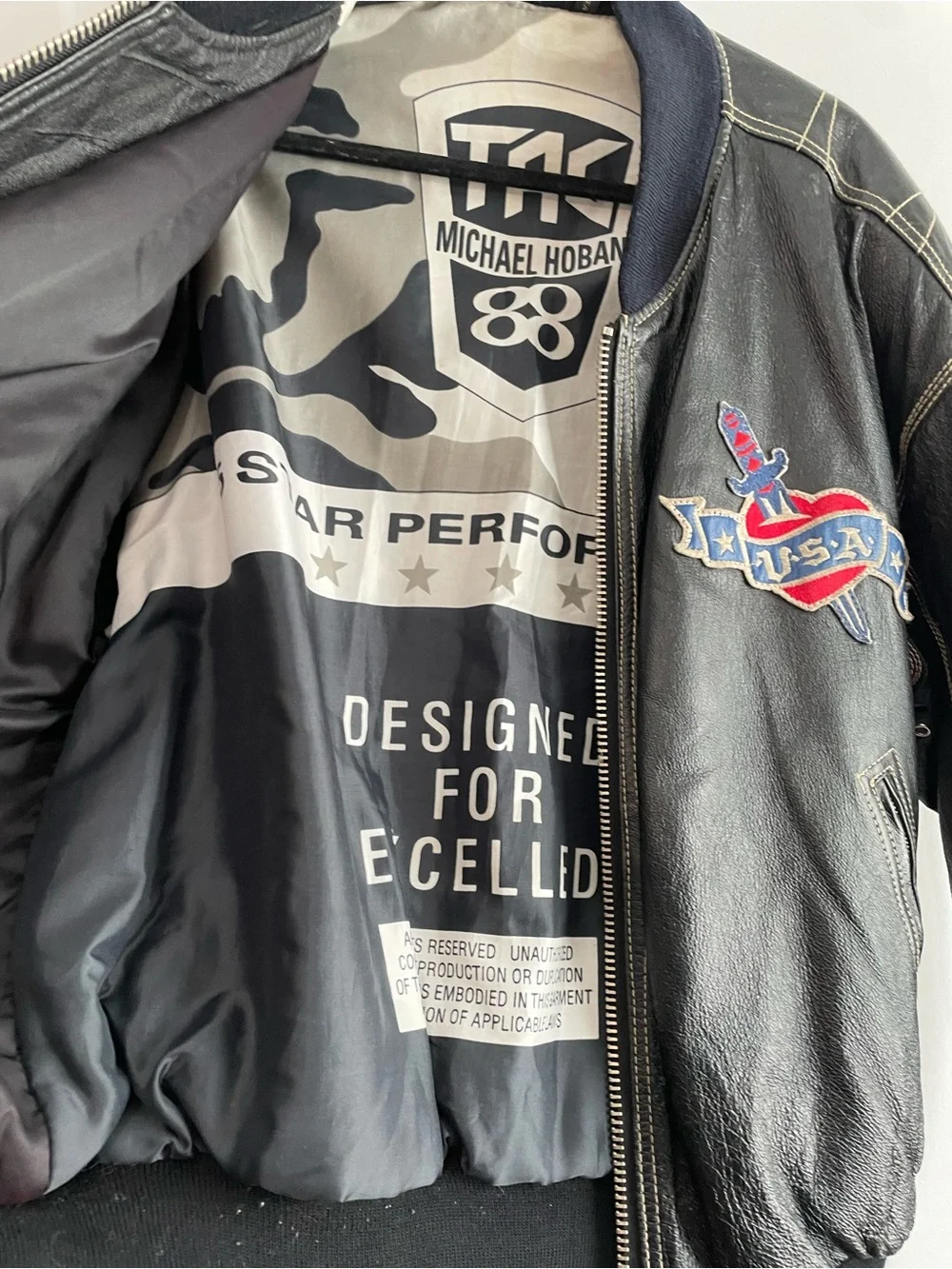 Michael Hoban Tag 88 Eagle USA Black Leather Racing Style Jacket Where Mi
