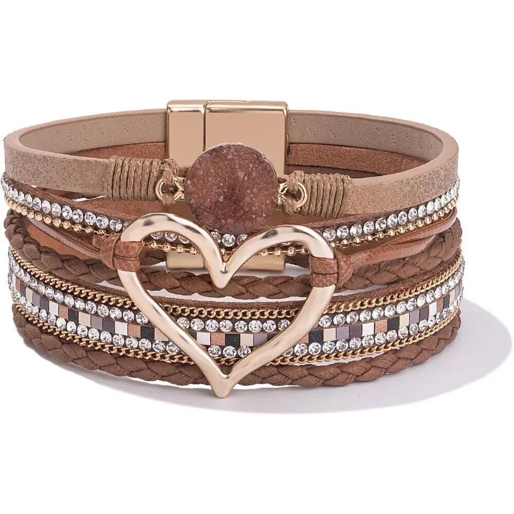 Leather Wrap Bracelets Boho Cuff Jewelry Women Mother Gift Trendy
