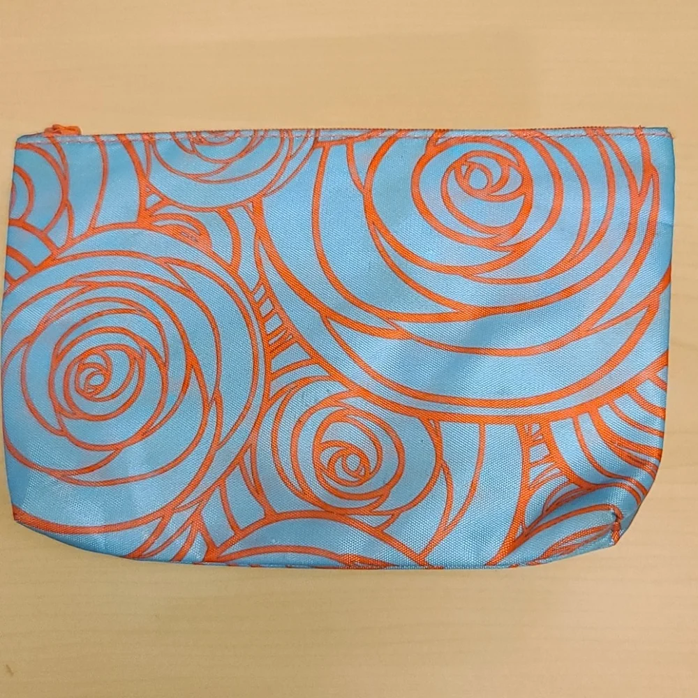 Ipsy Blue and Pink Roses Makeup Bag