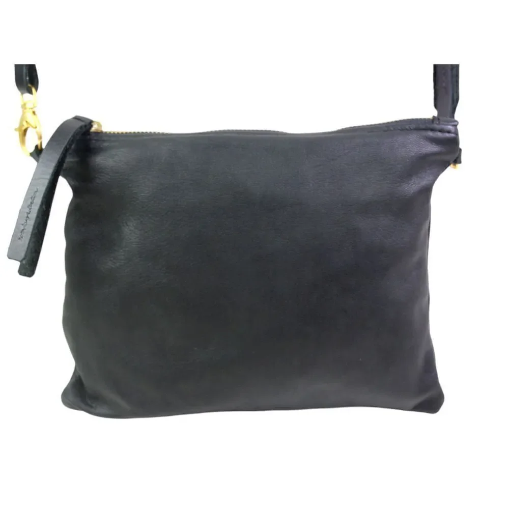 Noonday Collection BLACK GENUINE LEATHER X-BODY SHOULDER BAG CLUTCH PURSE