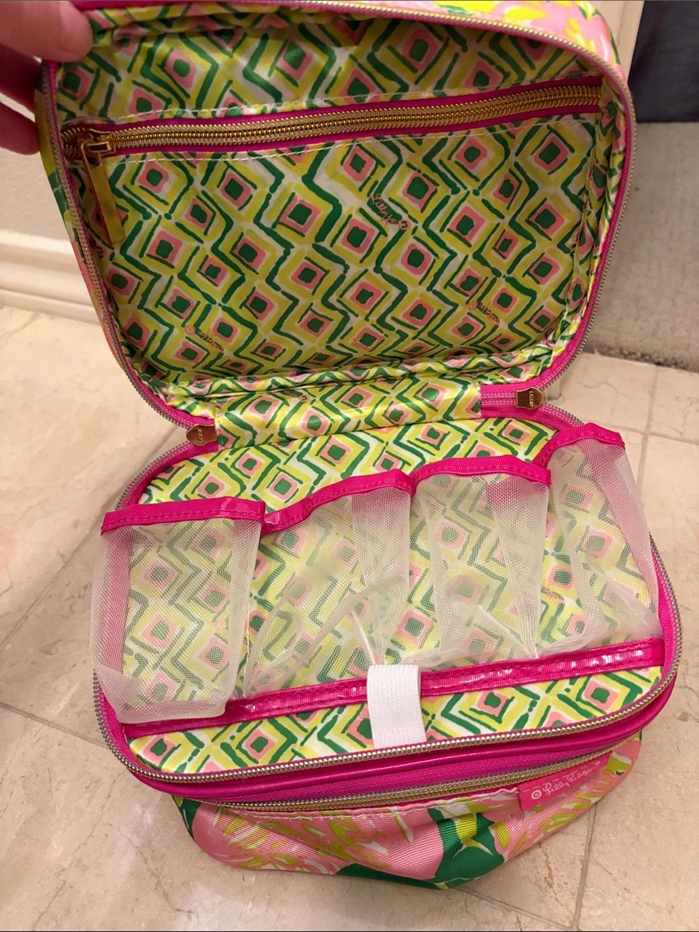 Lilly Pulitzer Pink & Green Floral Double-Zip Cosmetic Case