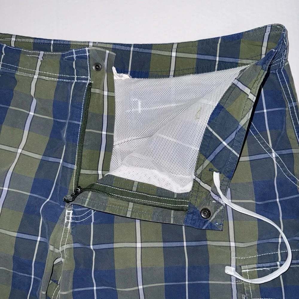 L.L.Bean Mens Plaid Cargo Swim Trunks Blue Green Size 38 Lined 9