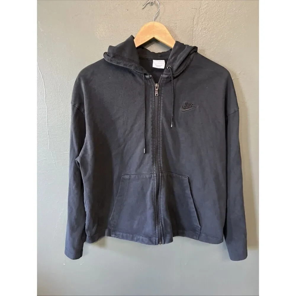 Nike NSW Sportswear Hoodie Womens Large Black Relaxed Loose Full Zip DN4943