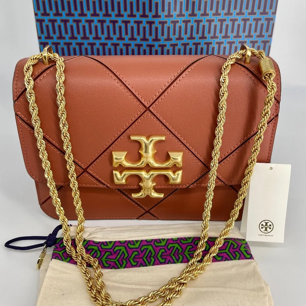 Tory Burch Tan Quilted Leather Shoulder Bag with Gold Hardware