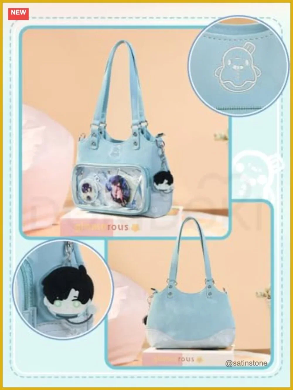 Cosplay Itabag with Crossbody Strap, Waterproof Fabric, Pin Board Display Bag