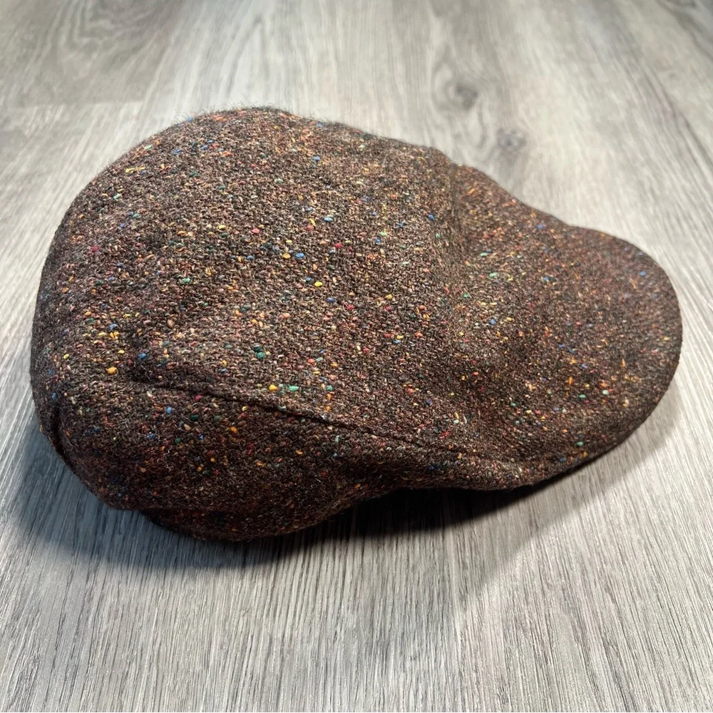 Hanna Hats Donegal Tweed Flat Cap Cap‎ 100% Wool Size XL Brown Ireland Newsboy