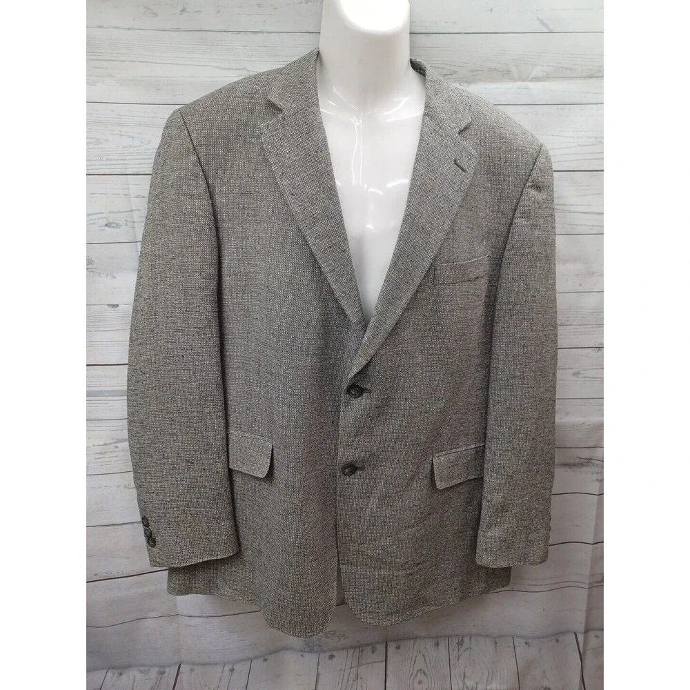 Hunt Valley Mens Blazer Jacket Gray 44R 100% Silk Tweed