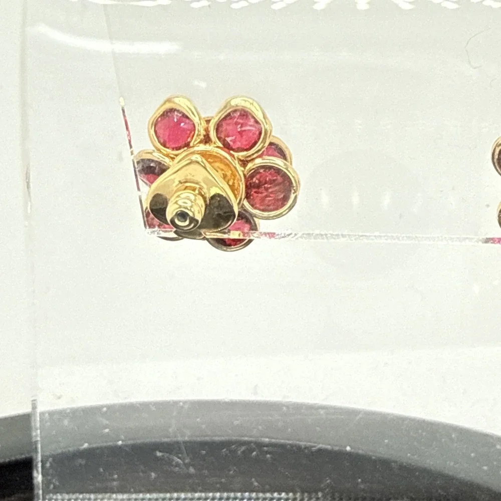 Kate Spade Jeweled Rosette Stud Post Earrings Red Gold Toned