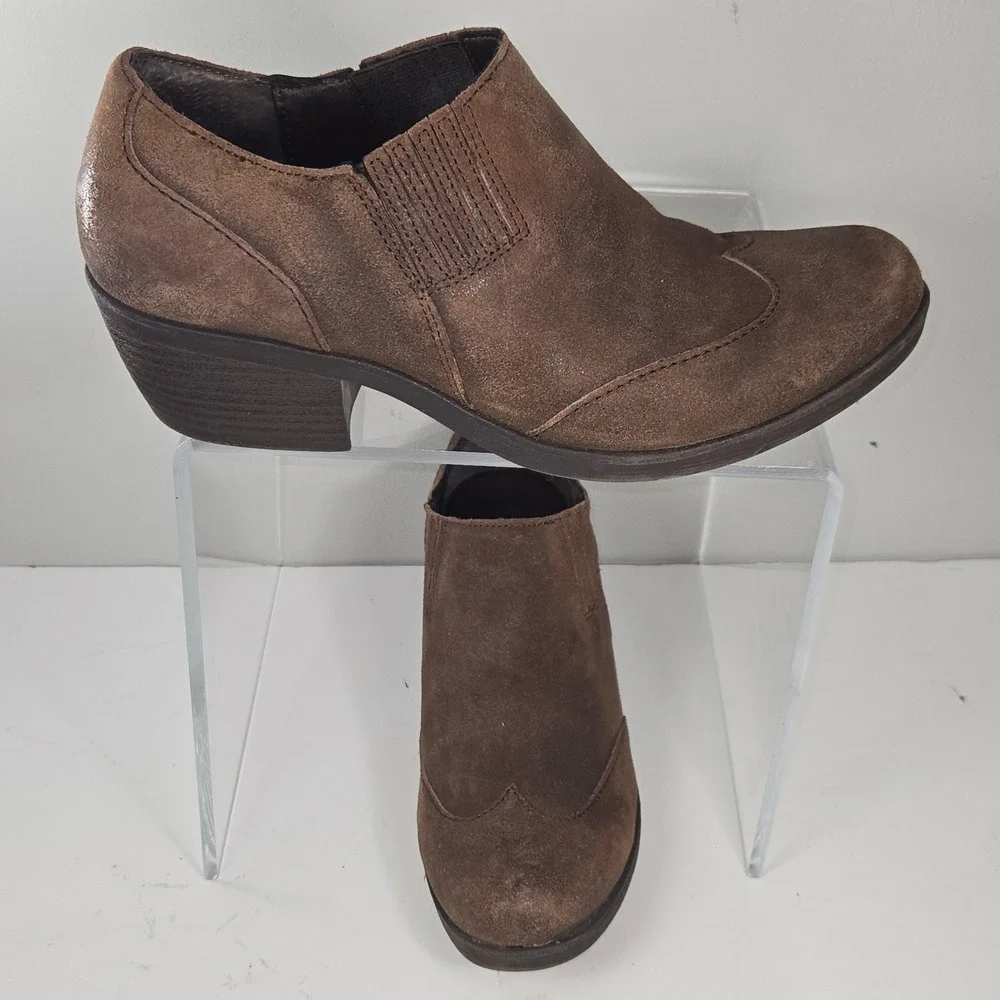 Korks by Kork-Ease Brown‎ Suede Wingtip Shooties Block Heel Ankle Boot  8-8.5