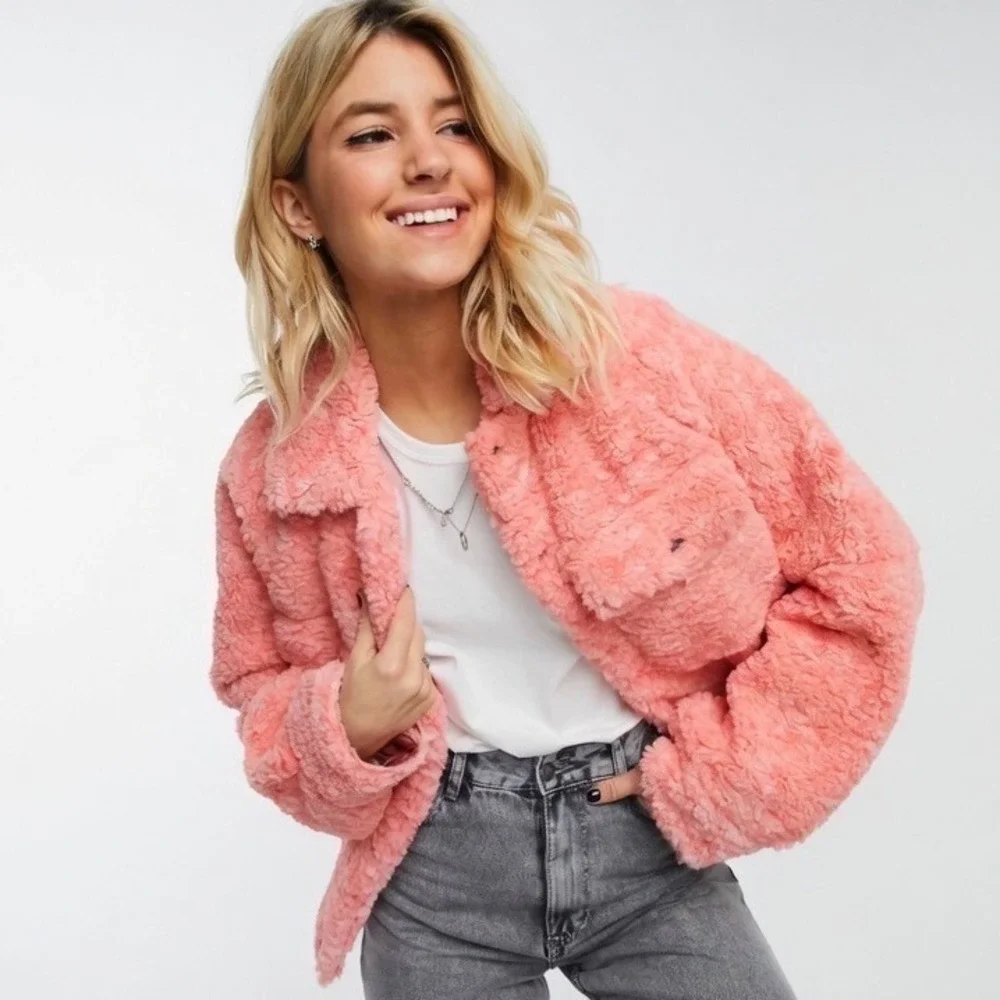 Free‎ People We The Free Teddy Swing Jacket Coral Pink Melon Womens Small