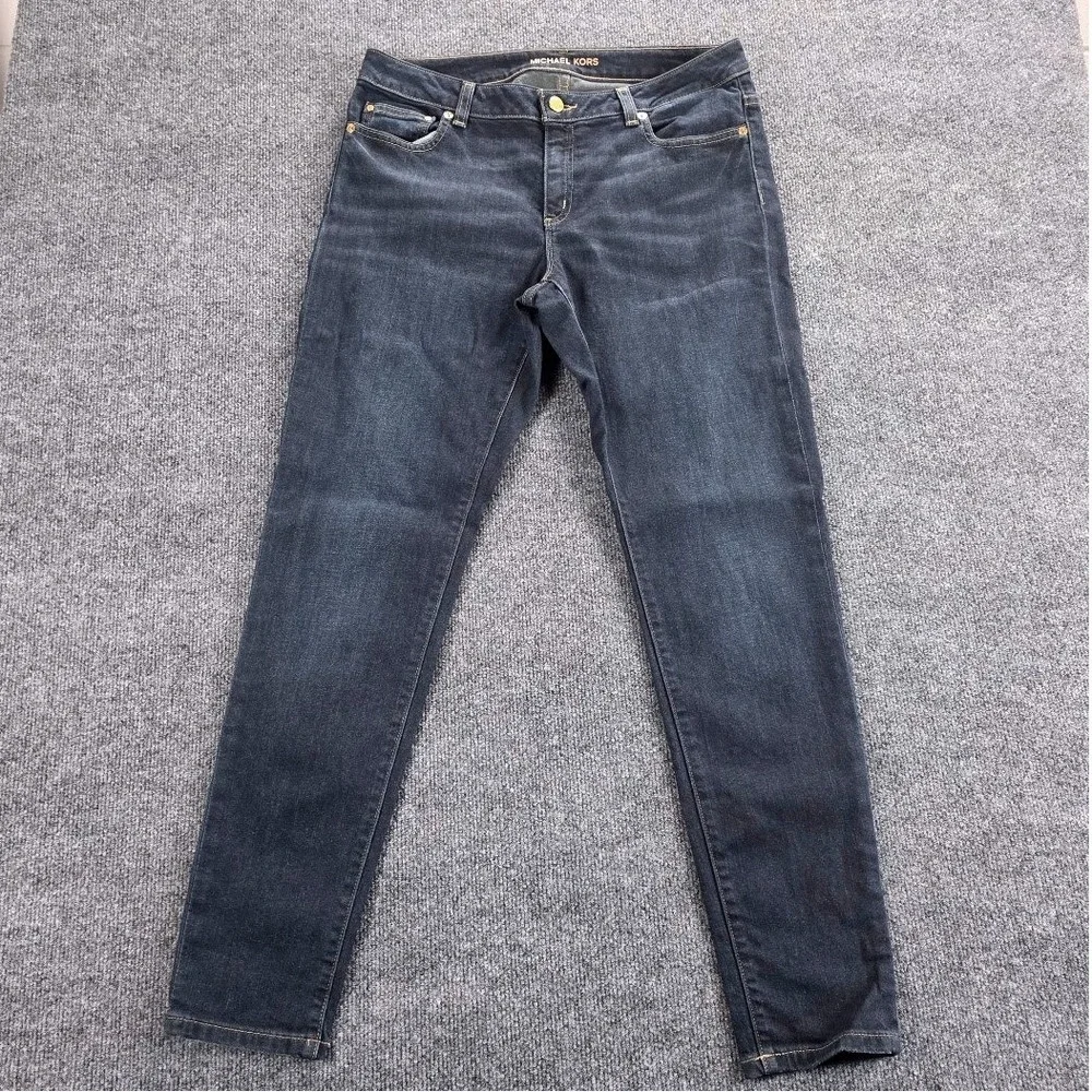 Michael Kors‎ Mens Dark Indigo Skinny Jeans Size 10 Gold Hardware Stretch Denim