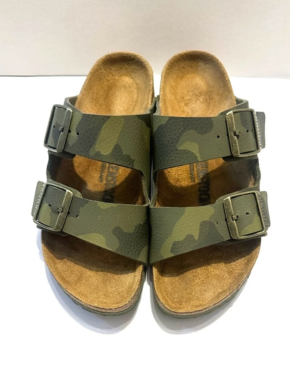 BIRKENSTOCK ARIZONA DOUBLE BUCKLE DESERT SOIL CAMO GREEN GORPCORE EUC Sz38 7-7.5