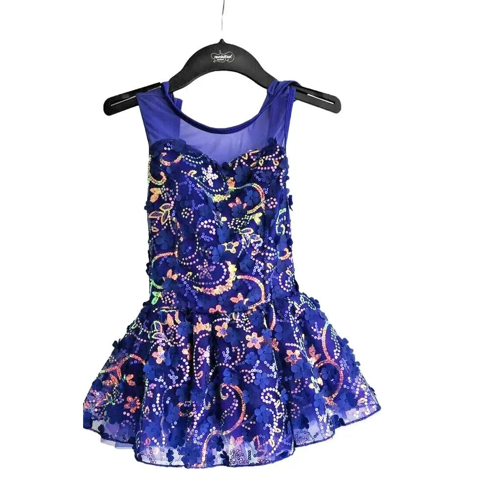 Revolution Dance Costume Competition Blue Floral‎ Dress Size MC