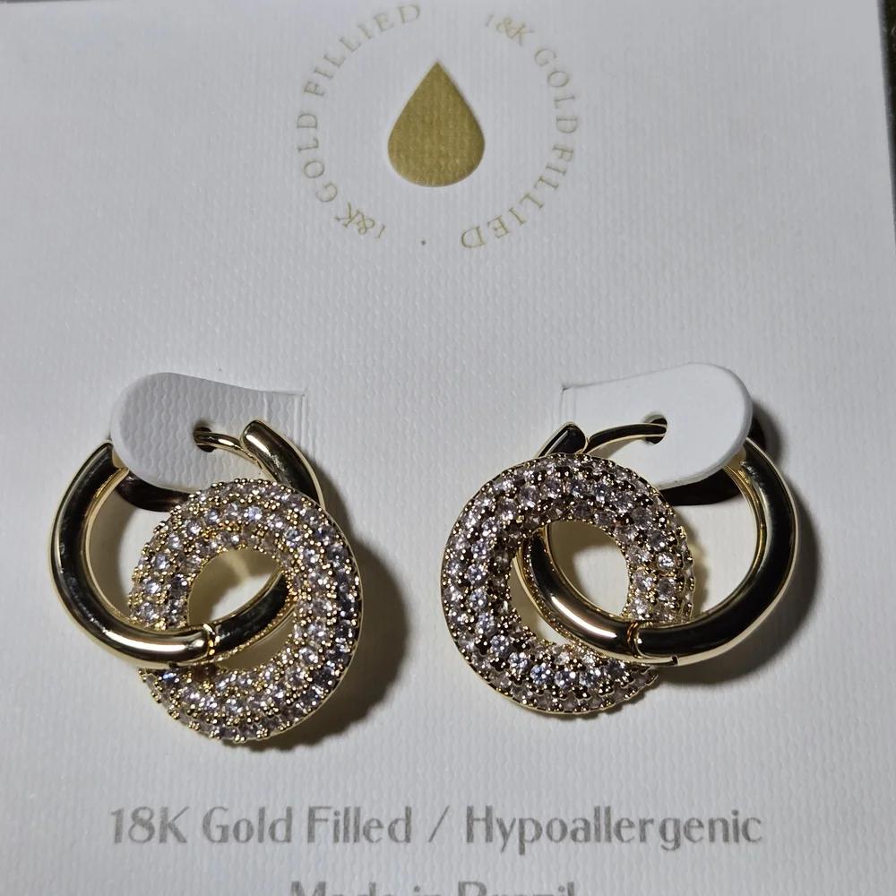 Gold and‎ Silver Hoop Earrings with Crystal Accents