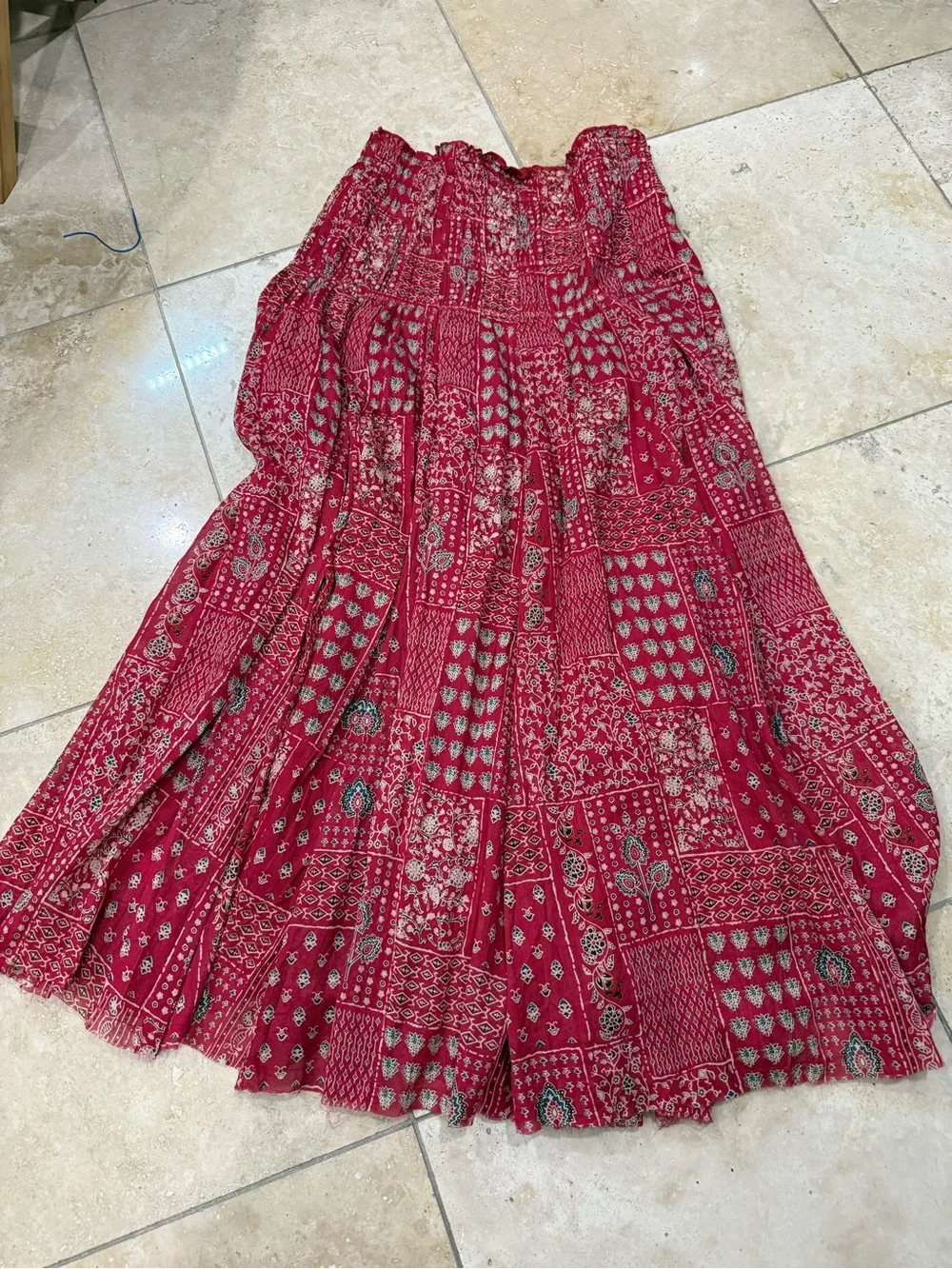 NATURAL LIFE Patchwork Maxi Skirt in Rich Red