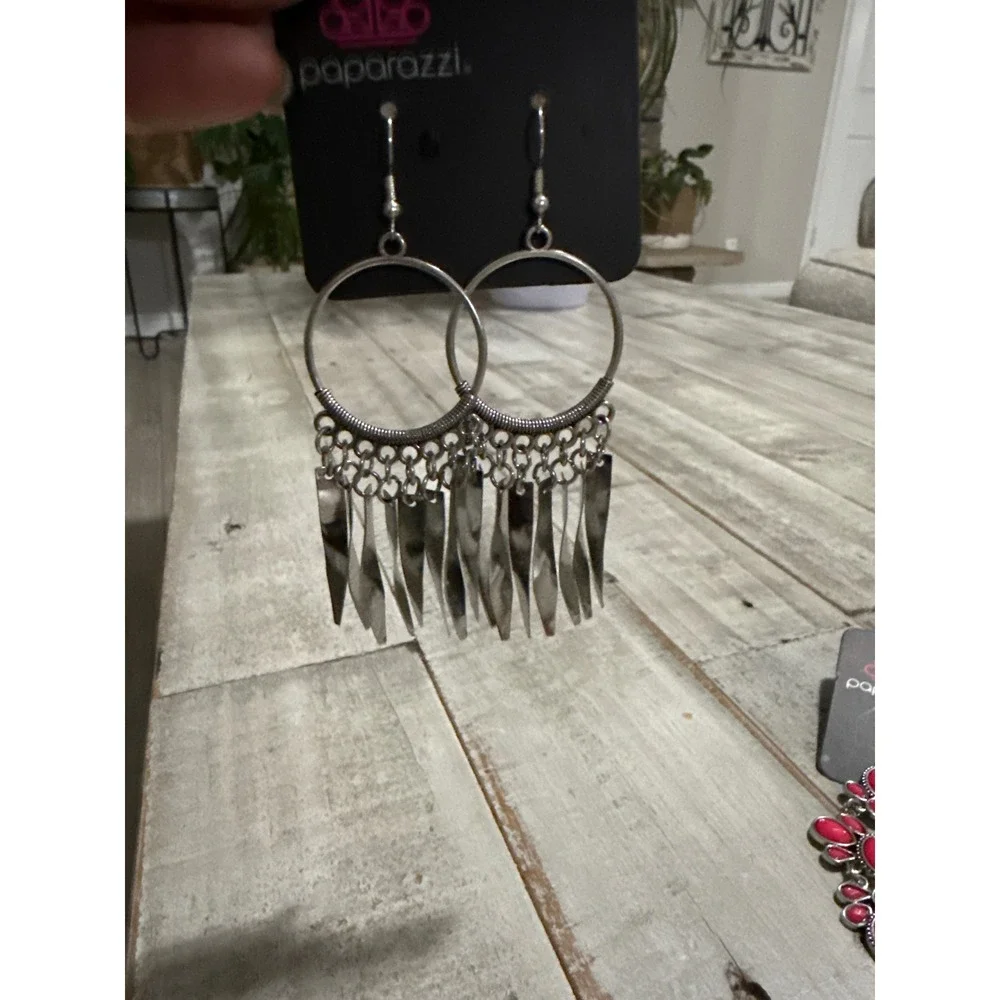 Paparazzi Statement Earrings Lot 3 Pairs Silver Tone Pink Purple Boho Dangle