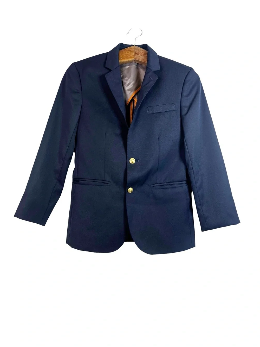 J CREW Crewcuts Boys Ludlow Suit Jacket Navy Blue Two Gold Button Size 14 Preppy