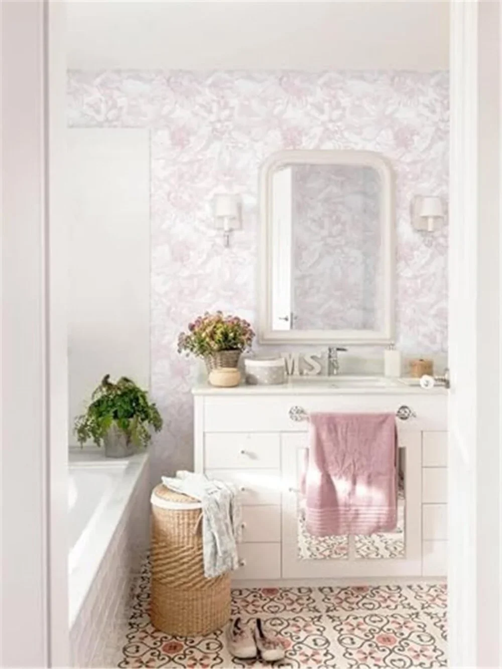 Boho Floral Peel Stick Wallpaper White Pink Removable Self Adhesive Vinyl Decor