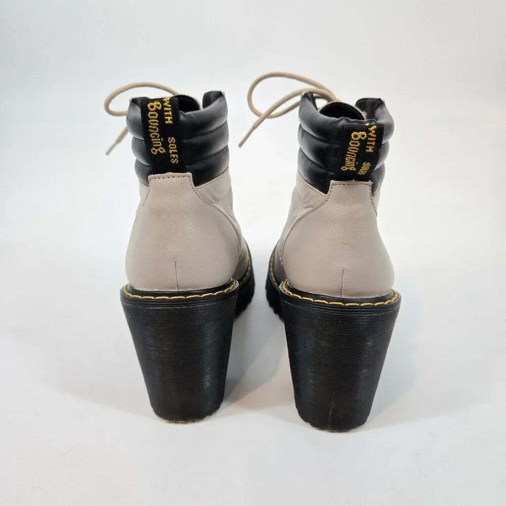 Dr. Martens Taupe Persephone Lace Up Heeled Combat Boots Women's Size US 7 EU 38