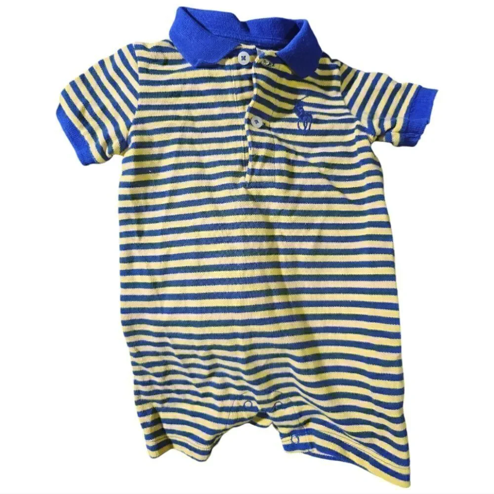 RALPH LAUREN Big Pony Striped Shortall Onesie -‎ Size 6 Months