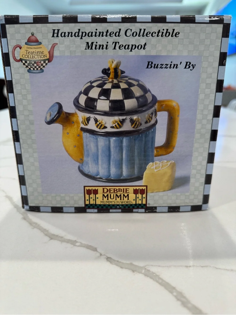 Debbie Mumm Buzzin' By Mini Teapot Handpainted Collectible w/ Original Box