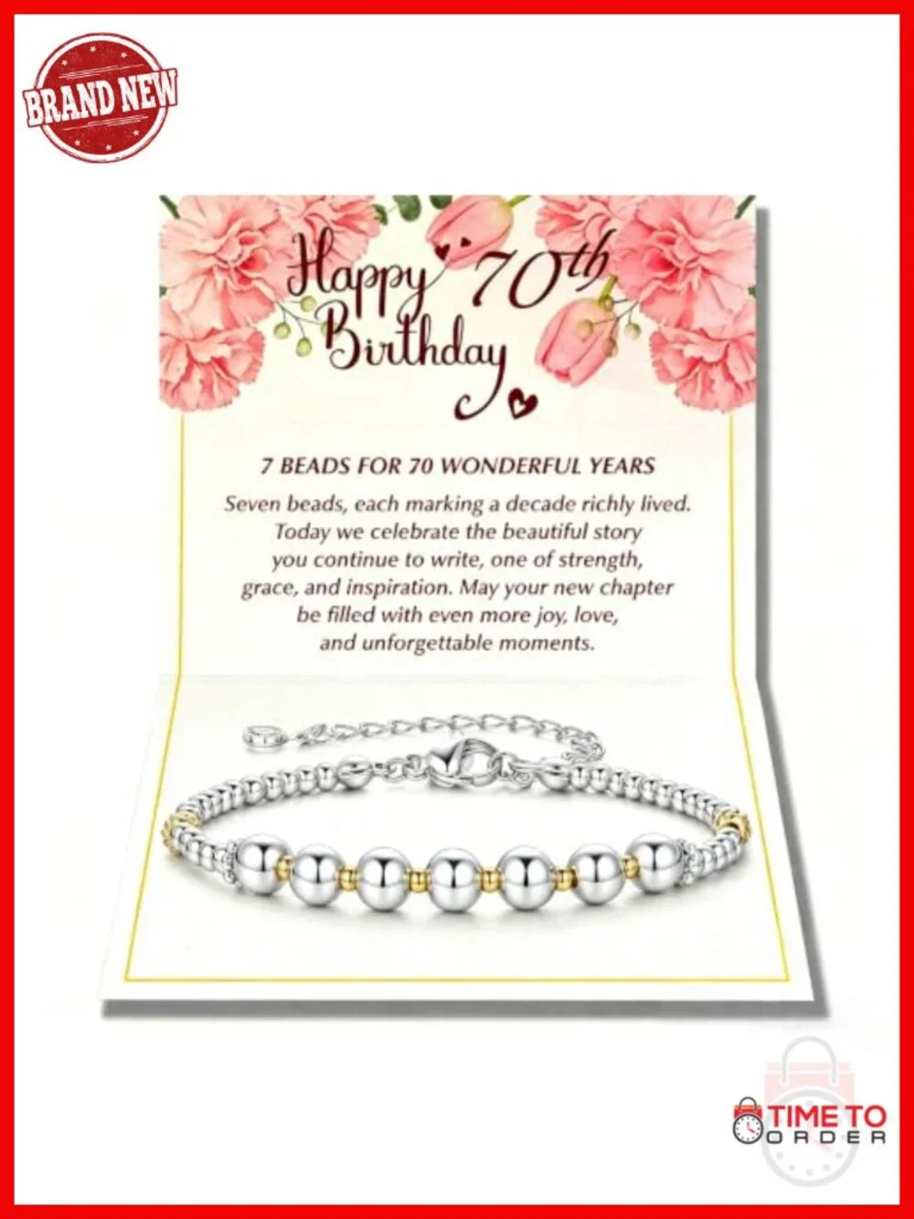 14K White Gold Plated Beaded Link Bracelet with Happy Birthday Gift Box