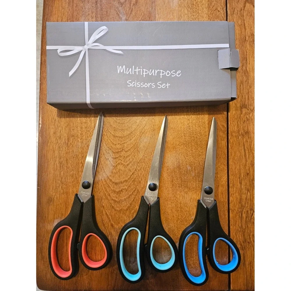 3Pcs 8-Inch Ultra Sharp Multipurpose‎ Scissors, Comfort-Grip Handles