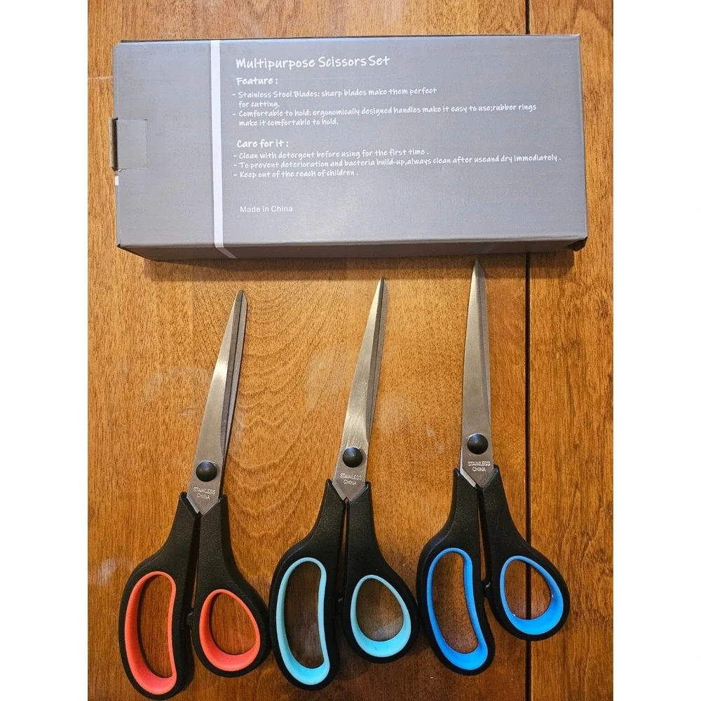 3Pcs 8-Inch Ultra Sharp Multipurpose‎ Scissors, Comfort-Grip Handles
