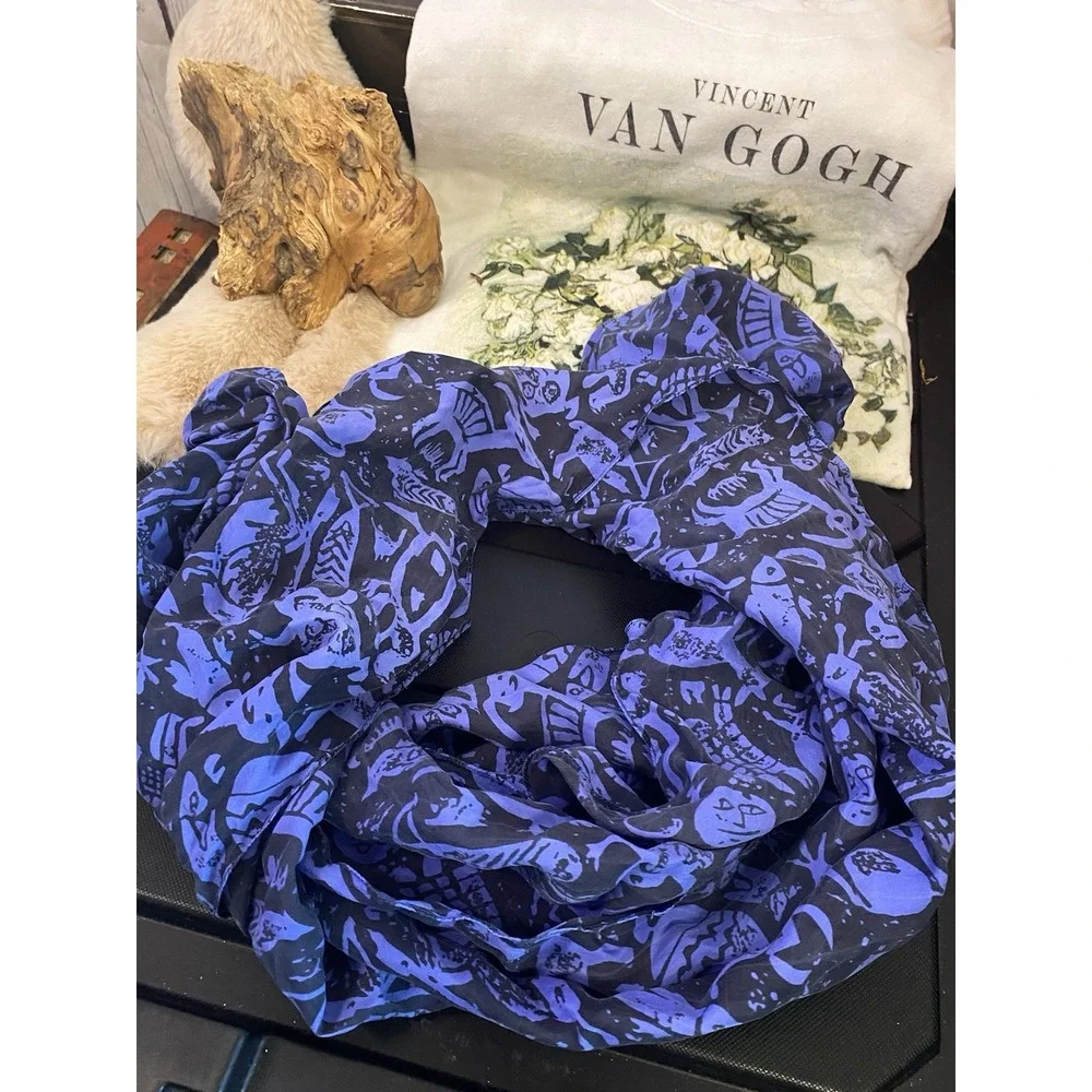 Kiko Graphics‎ All Over Logo Womens Scarves In Black Blue 77x 13