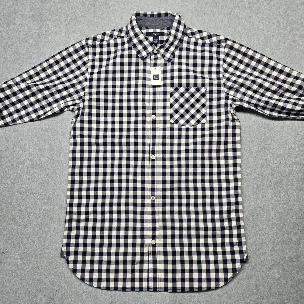 GapKids Shirt‎ Boys 13-14 Years Blue Check Button-Up Long Sleeve Pocket