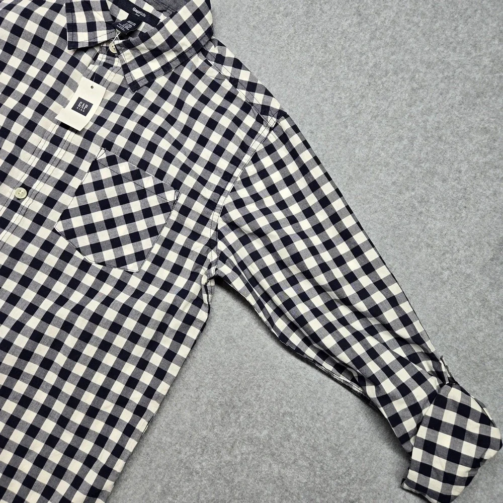 GapKids Shirt‎ Boys 13-14 Years Blue Check Button-Up Long Sleeve Pocket