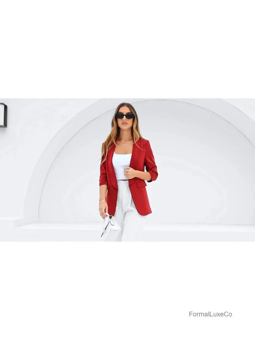 Open Front Ruched 3/4 Sleeve Blazer Business Casual Lightweight Work Suit Jacket