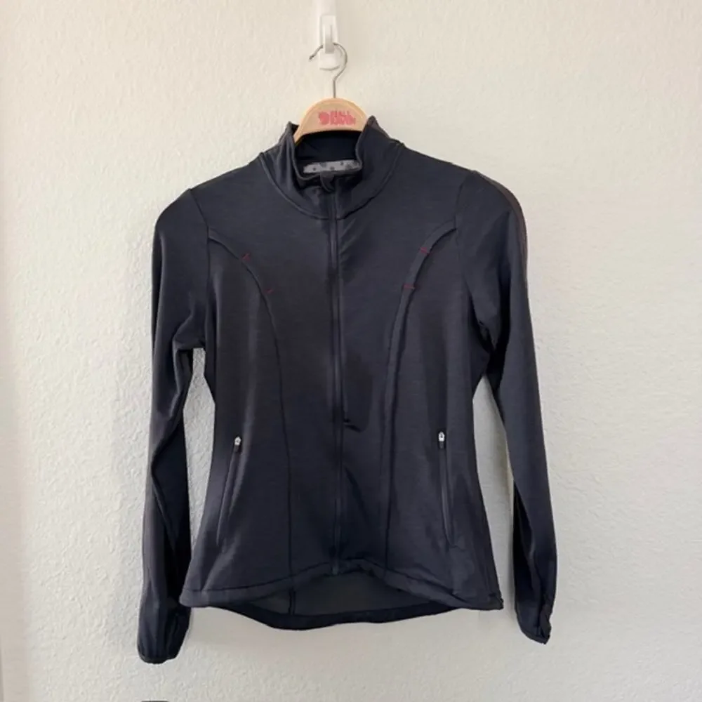 Athleta Jacket‎ Women's Medium Gray Love Full Zip Mock Neck Pockets Stretch