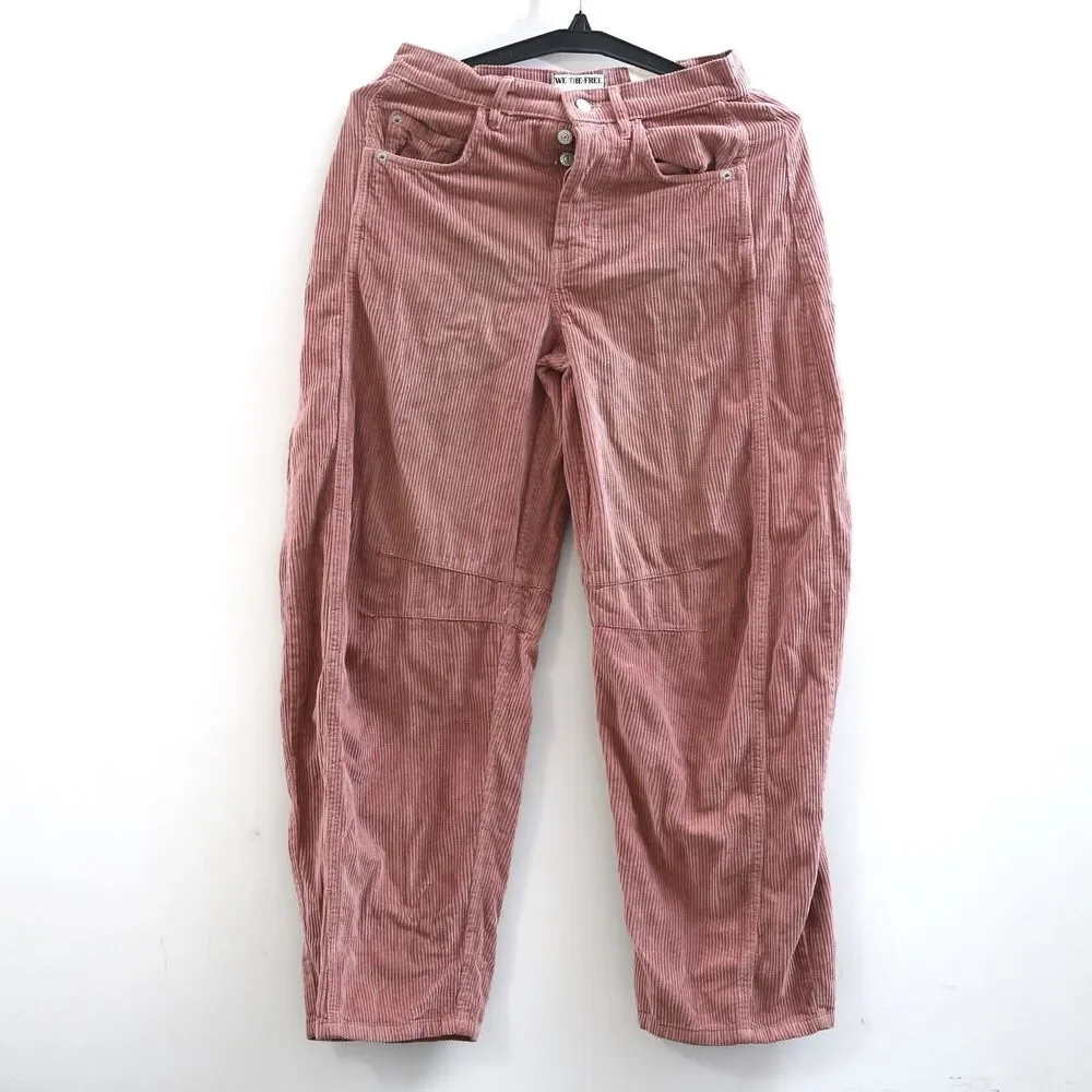 Free People We The Free Good Luck Mid-Rise Cord Barrel Jeans Pants XS-25 281941