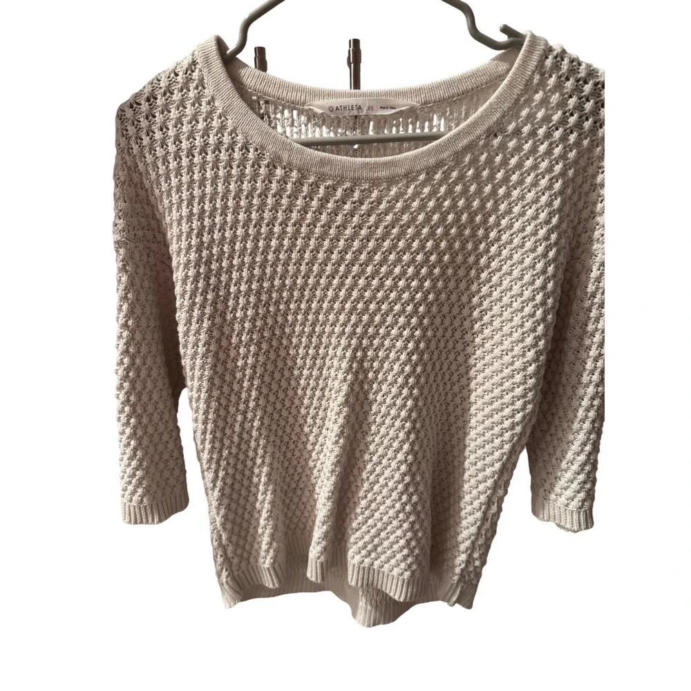 Athleta Textured Knit Pullover Sweater 3/4 Sleeve Beige Women's Size XS‎