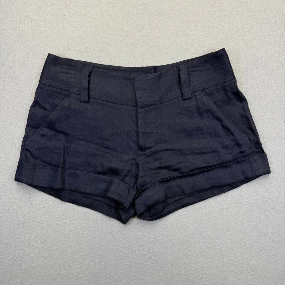 Alice + Olivia Navy Blue Linen Blend Cuffed Mini Shorts Size 0 C000184541