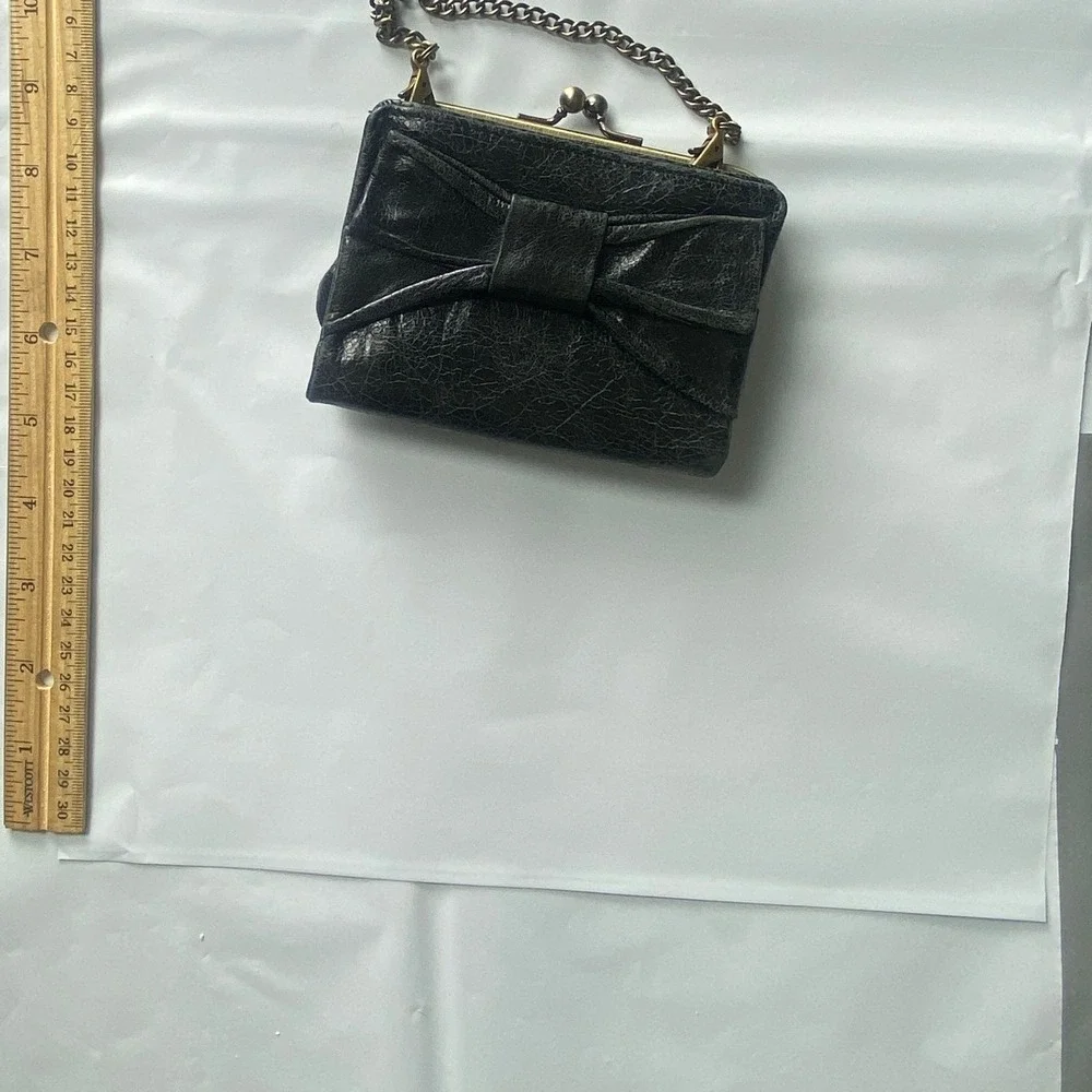 Black Bow‎ Kiss Lock Coin Purse Evening Bag Chain Small Wallet Clutch