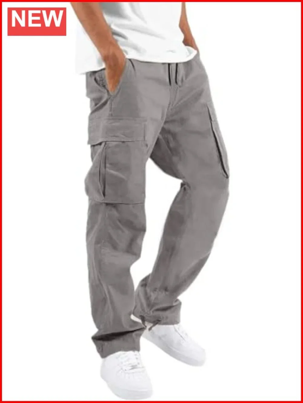 Cargo Pants Drawstring Casual Hiking Joggers Athletic Trousers Cotton Loose