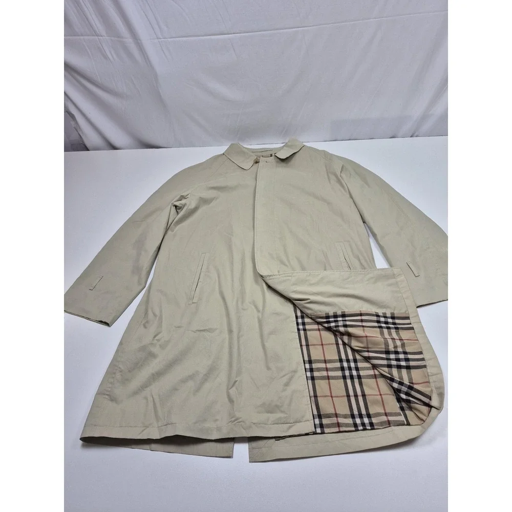 Burberry Coat Mens 46 Beige Cotton Rain Mac Nova Check Lined Classic Trench