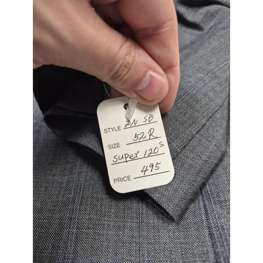 Alta Moda Italia Suit Mens 52 Gray Check Wool Super 120s 2 Piece 47x36 Italy NWT