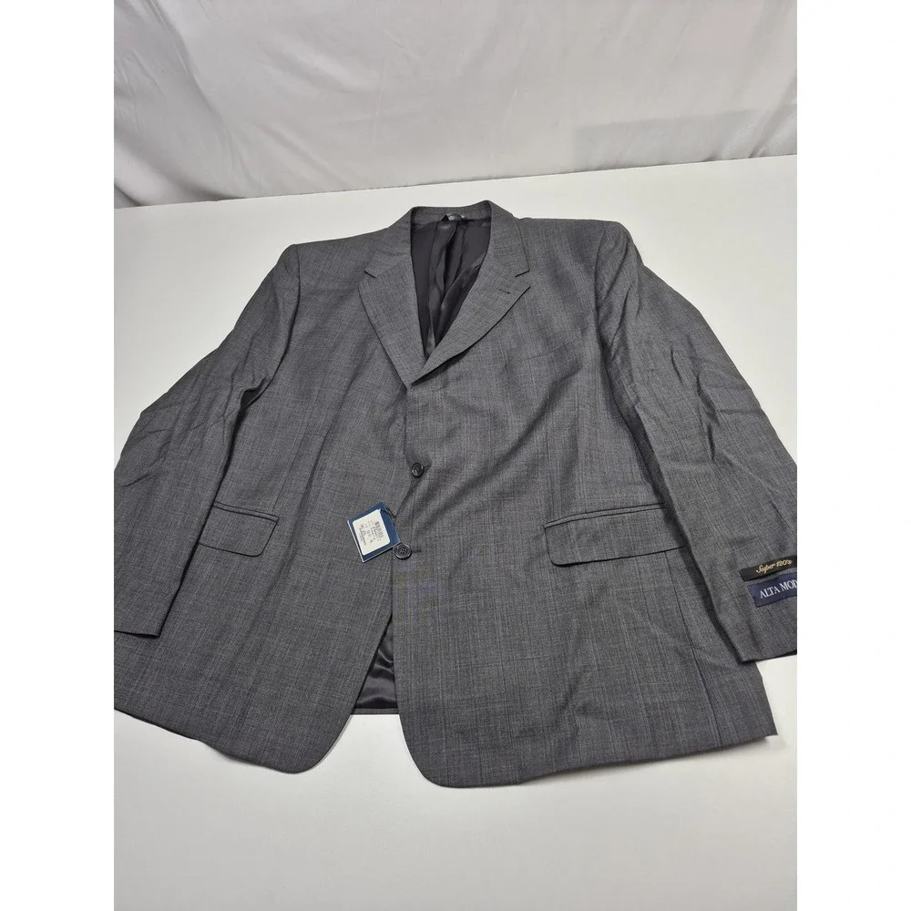 Alta Moda Italia Suit Mens 52 Gray Check Wool Super 120s 2 Piece 47x36 Italy NWT